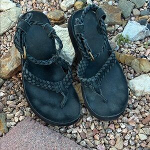 Teva Black Leather Braided Women's Sandals